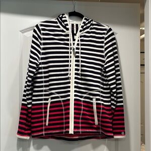 Talbots Black and hot pink Striped zip up Hooded jacket